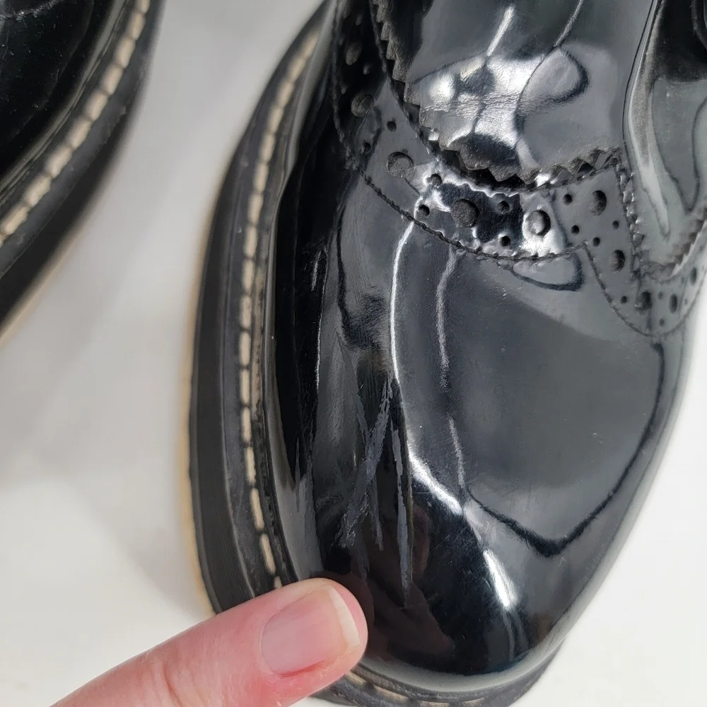 Zara Black Patent Leather Platform Oxford Derby Creepers Size 40 Dark Academia